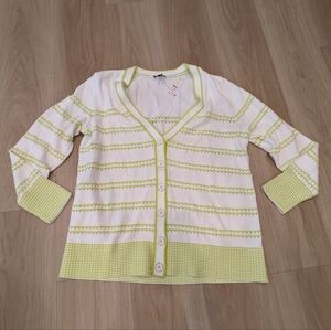 Talbots NWT Neon Green/Yello Striped Eyelet Cotton Cardigan Size M